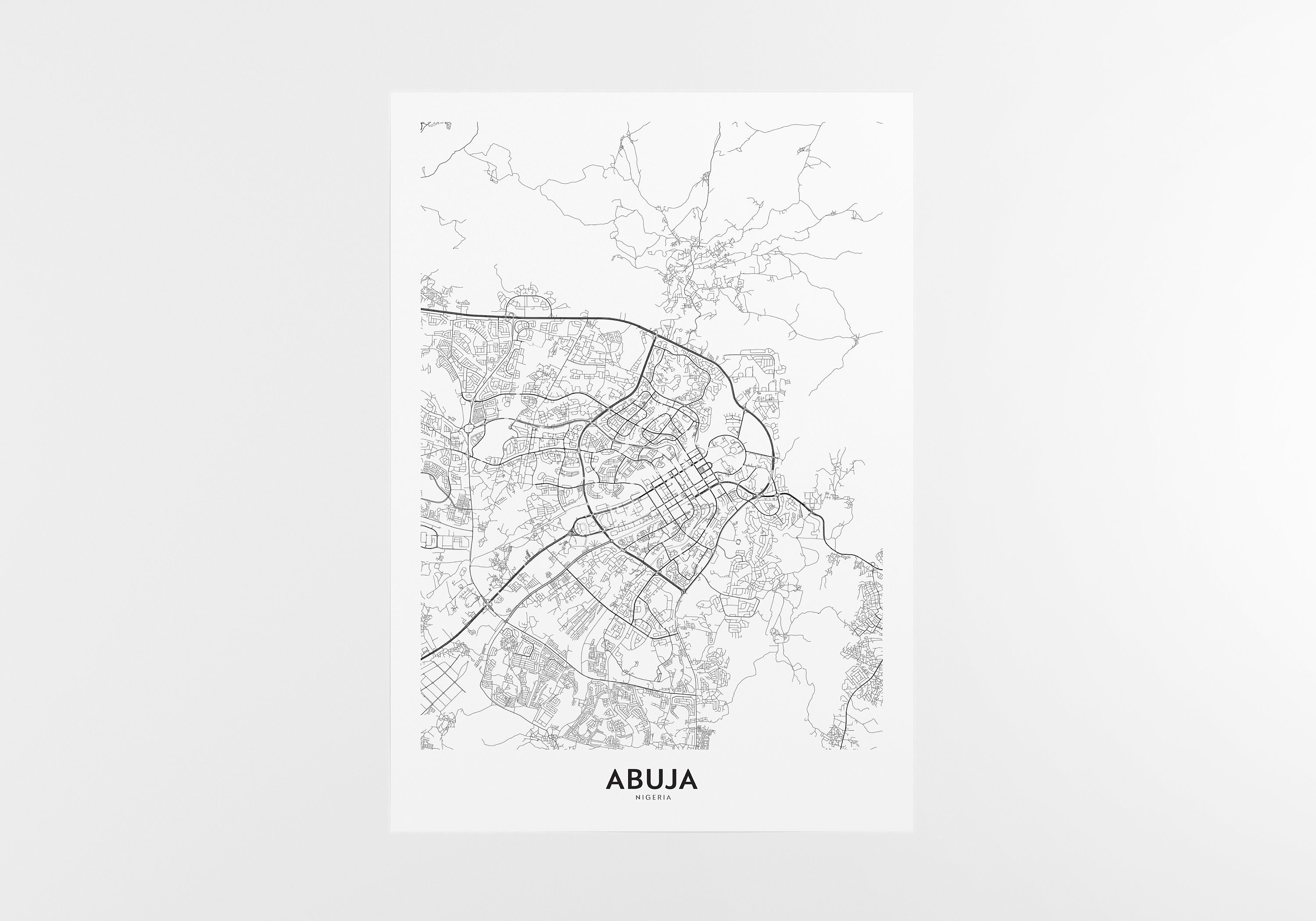 Abuja Map Print City Map Wall Art Abuja Map Travel Poster Etsy