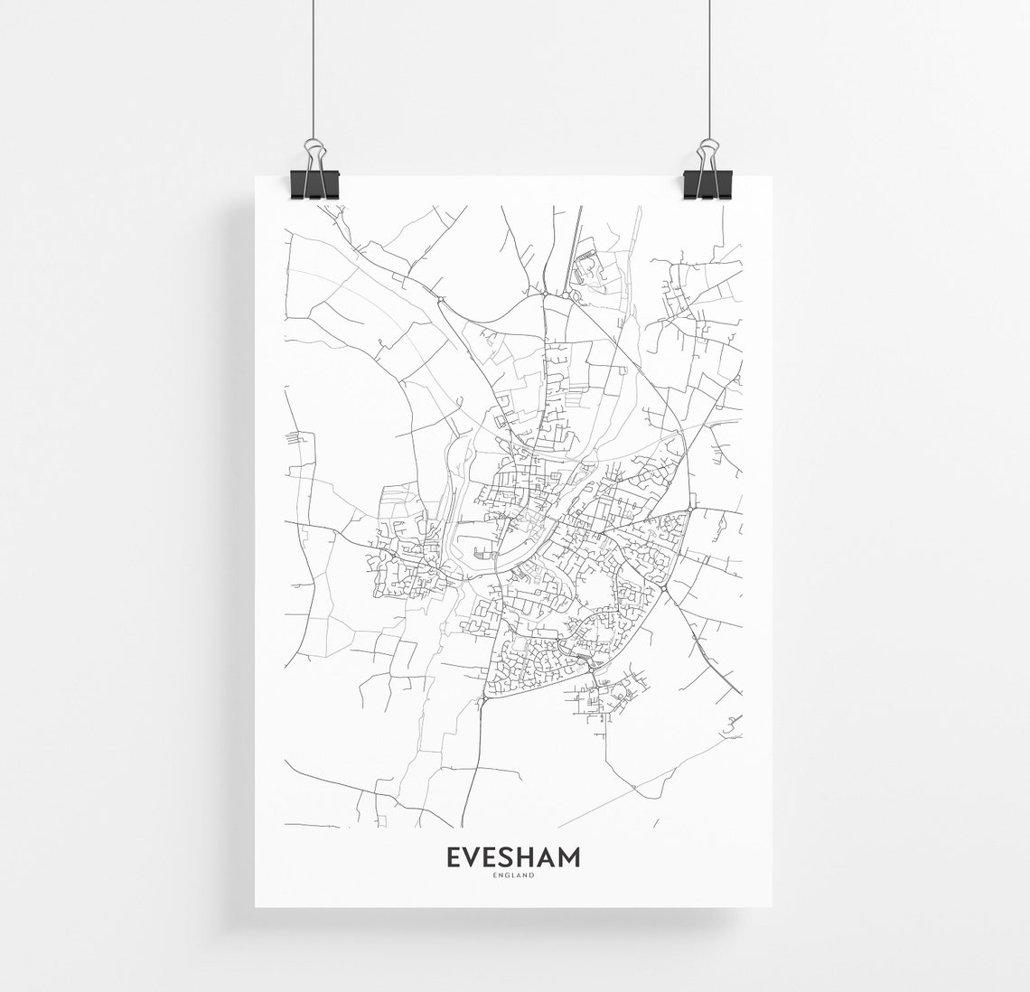 Evesham Map Print City Map Wall Art Evesham Map Travel Etsy