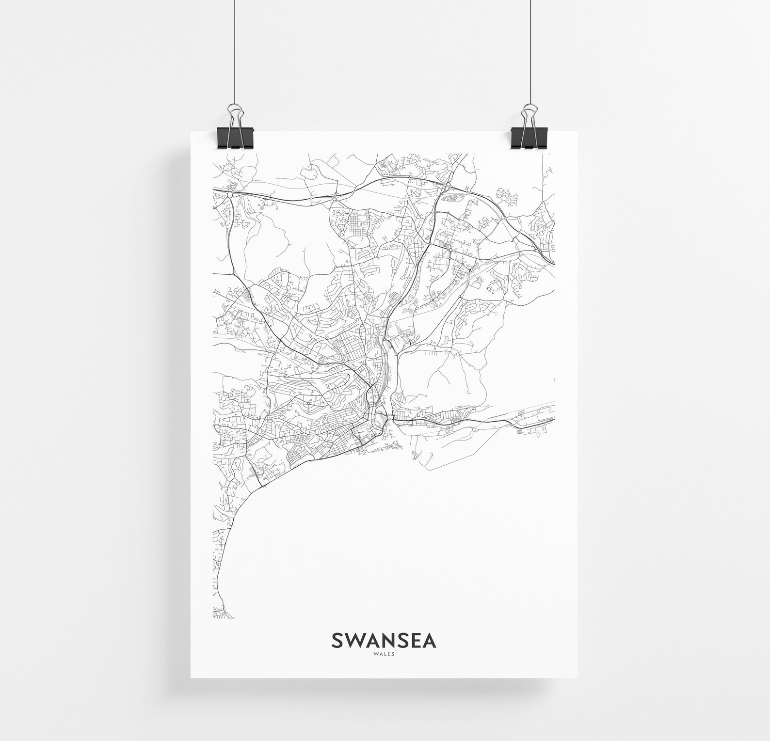 Swansea Map Print City Map Wall Art Swansea Wales Map | Etsy