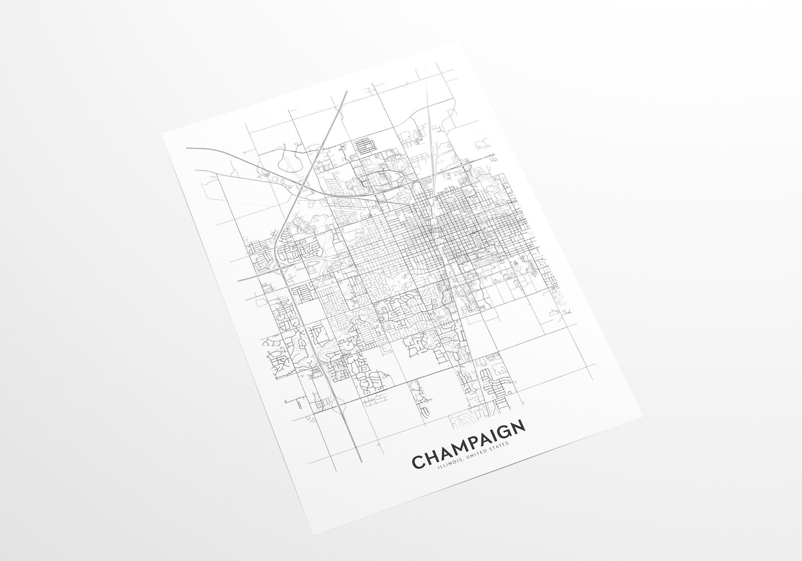 Champaign Map Print City Map Wall Art Champaign Illinois | Etsy