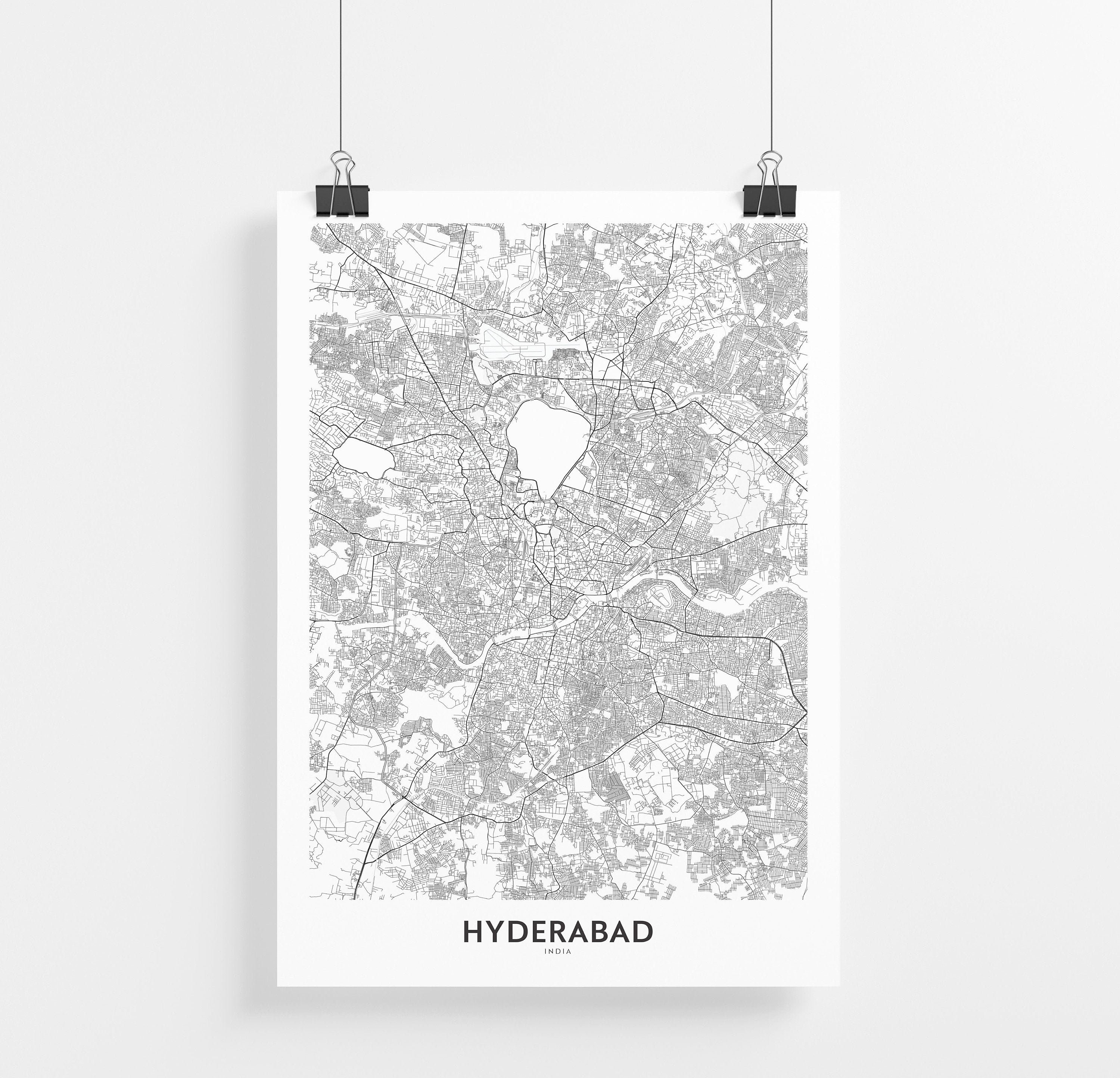 Hyderabad Map Print City Map Wall Art Hyderabad Map Travel Etsy