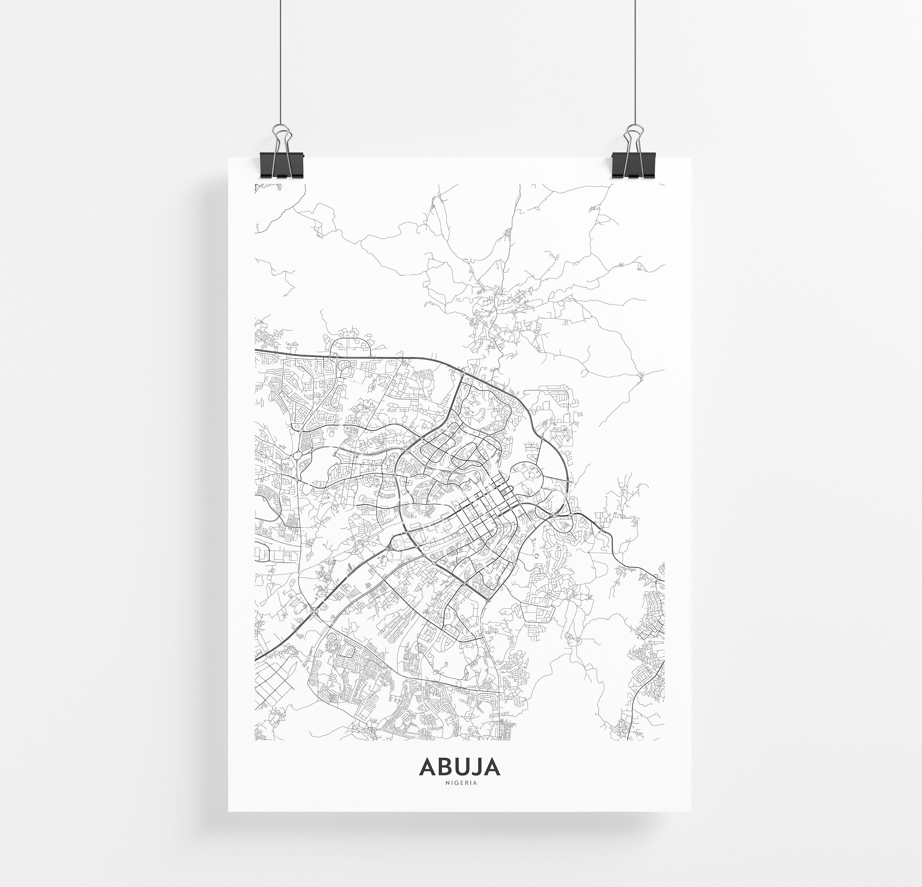 Abuja Map Print City Map Wall Art Abuja Map Travel Poster Etsy