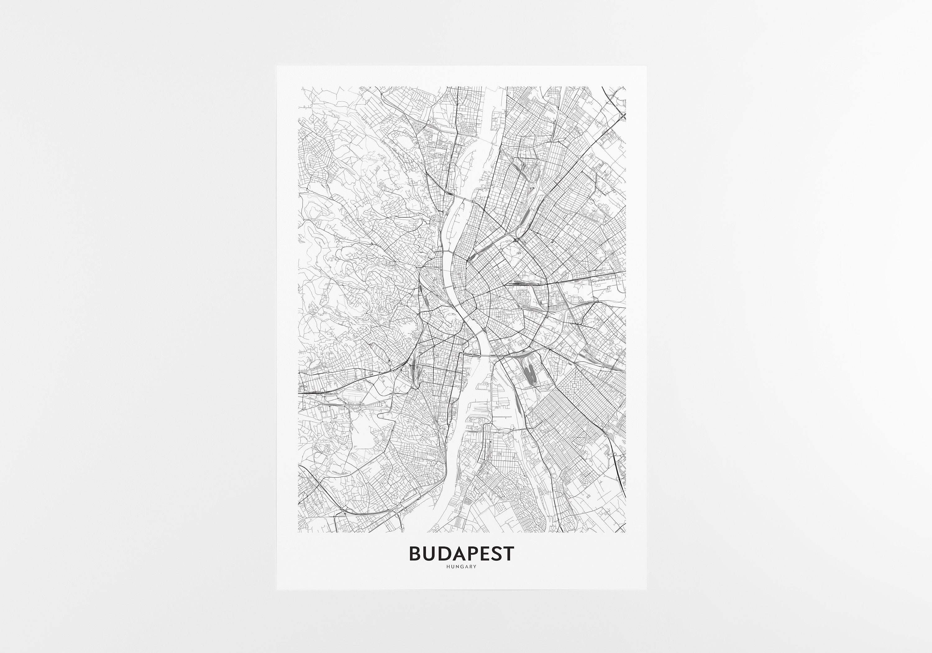 Budapest Map Print City Map Wall Art Budapest Hungary Map Etsy
