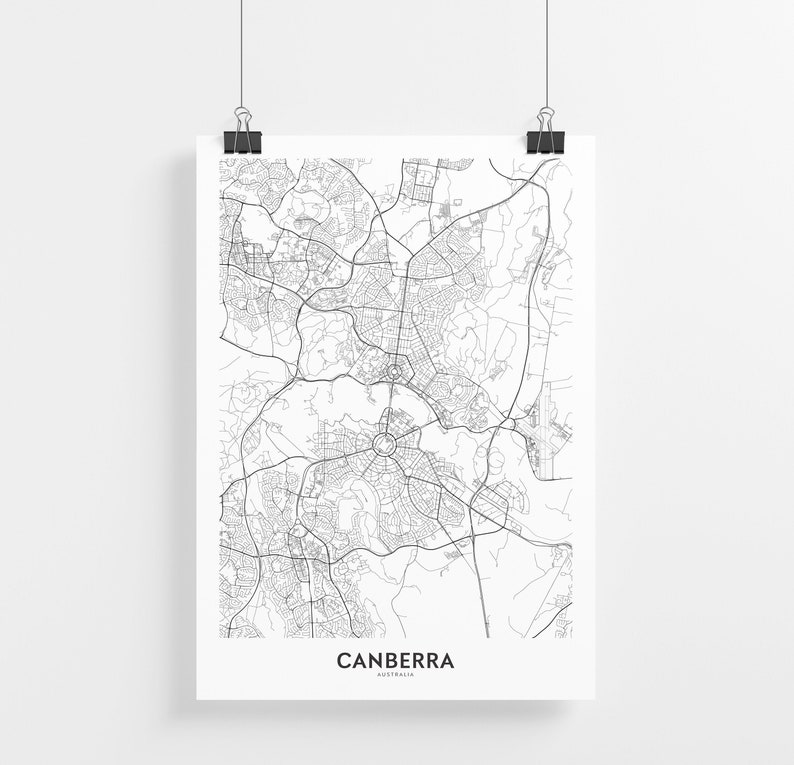 Canberra City Map Print City Map Wall Art Canberra Australia Etsy