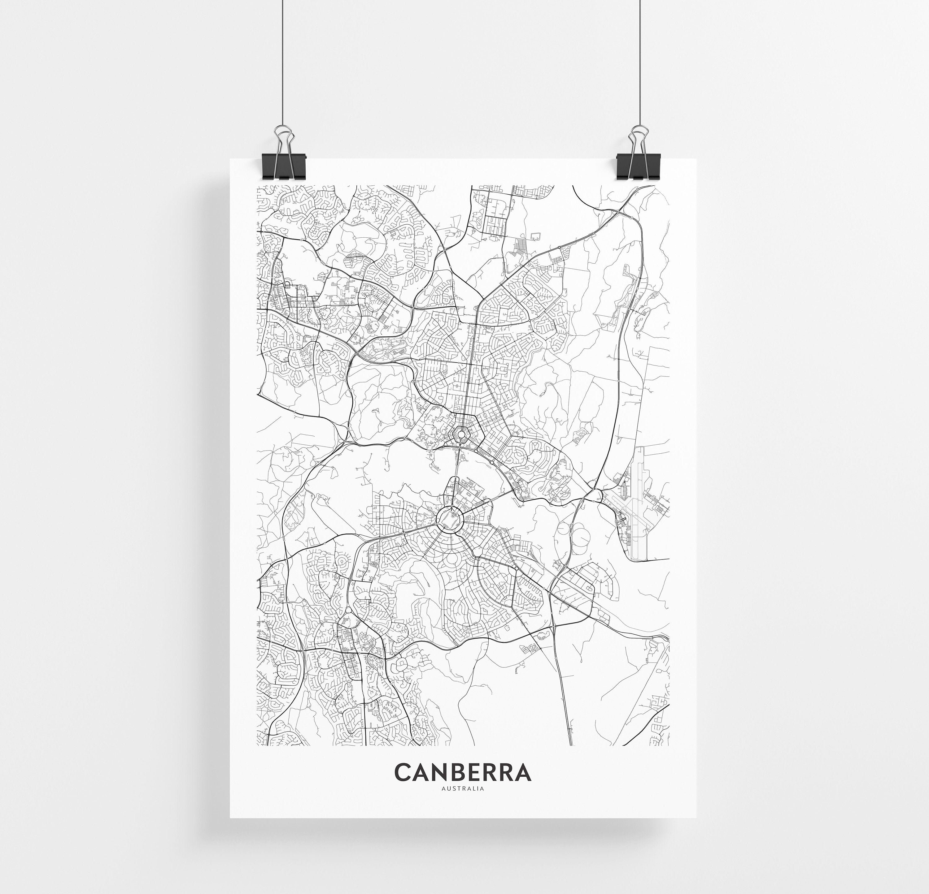 Canberra City Map Print City Map Wall Art Canberra Australia | Etsy