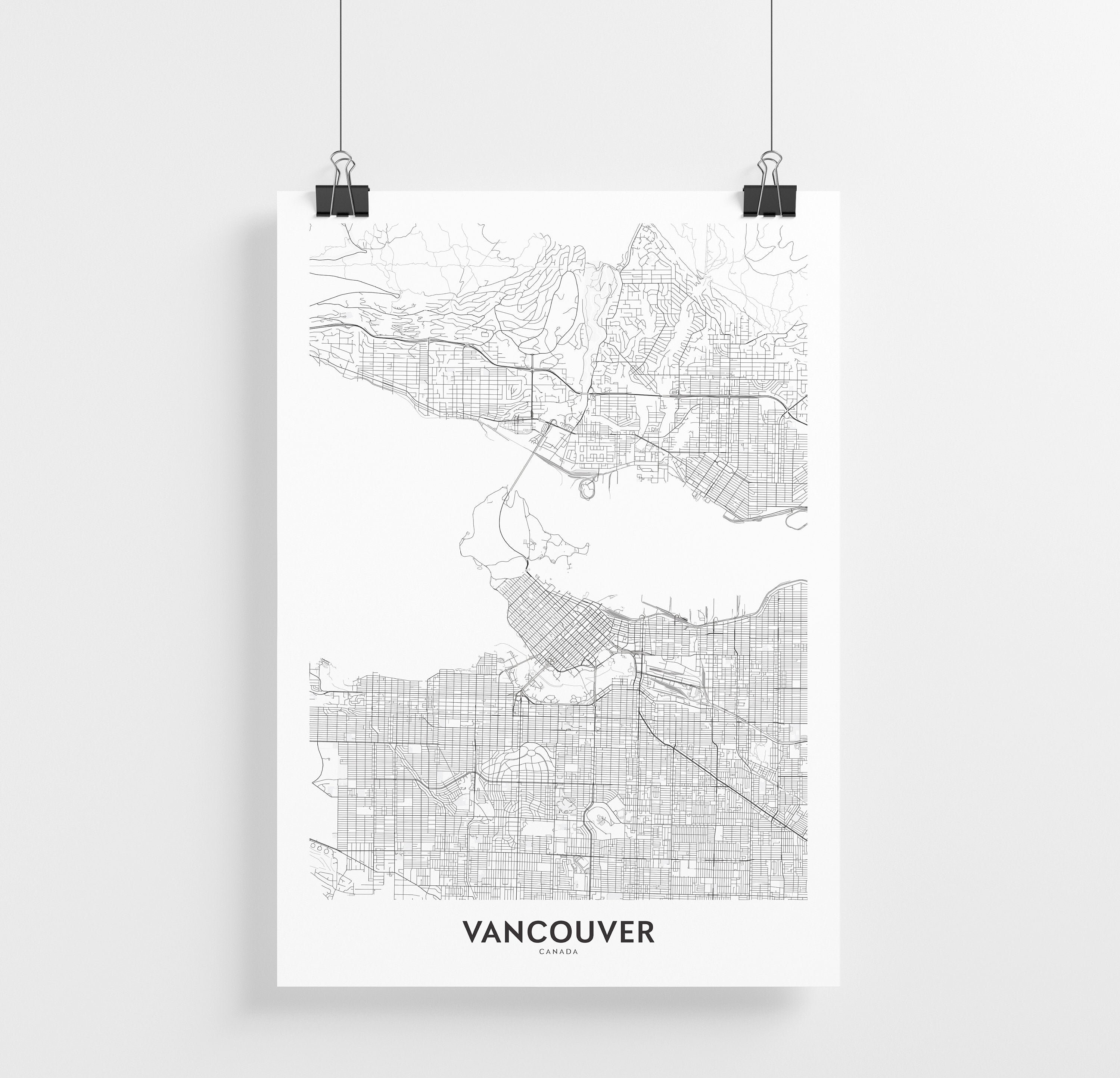 Vancouver Map Print City Map Wall Art Vancouver Map Travel Etsy