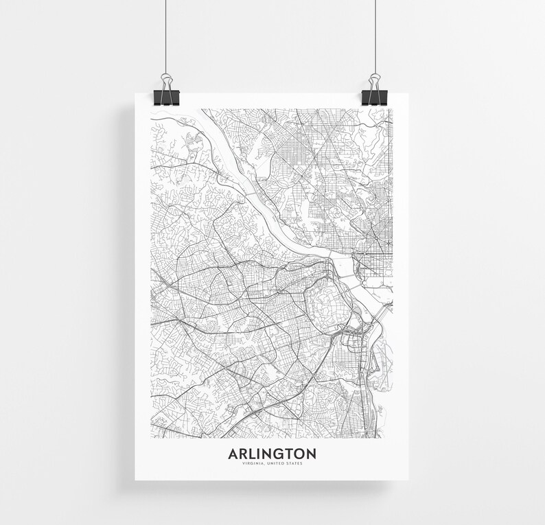 Wall Art Decor City Map Wall Art Wall Art Arlington City Map Print Travel Poster Arlington Virginia Map Print Arlington Map