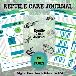 Puede incluir: Diario de cuidado de reptiles imprimible de 20 páginas. El diario incluye secciones para un registro de humedad, un registro de temperatura, un registro de alimentación y un horario diario. También tiene una sección para "sobre mí", donde puedes registrar información sobre tu reptil.