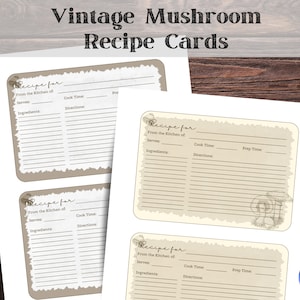 Vintage Mushroom Recipe cards - Printable PDF