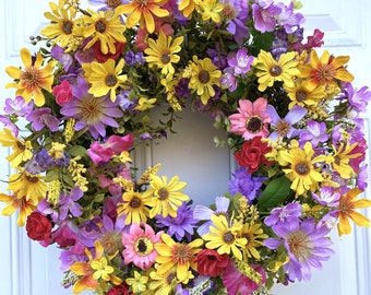 Multi-Floral Wreath | Colorful Floral Wreath | Bright Front Door Floral Wreath | Multi-Color Spring Wreath | Colorful Easter Wreath