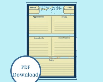 Monthly Planner | A4 & A5 | Digital Planner Page | Planner Template | PDF Download