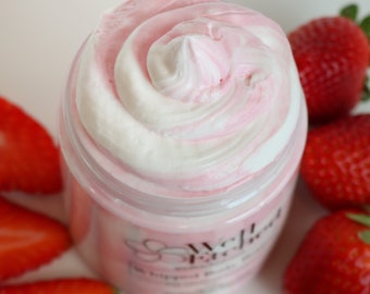 FREE Shipping Strawberries & Cream Whipped Body Butter shea butter mango butter Non-greasy Natural Moisturizer