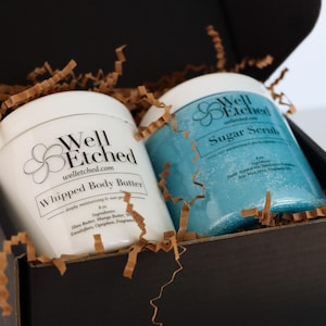 Body Butter & Sugar Scrub Spa Day Gift Set Non-greasy Whipped Shea and Mango Body Butter Gift Box Men/Women Wrapped Gift SelfCare Routine image 2