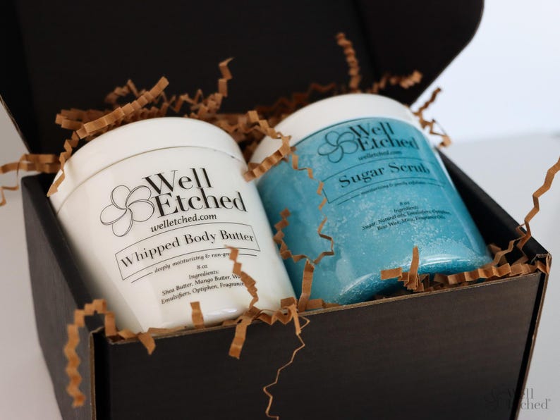 Body Butter & Sugar Scrub Spa Day Gift Set Non-greasy Whipped Shea and Mango Body Butter Gift Box Men/Women Wrapped Gift SelfCare Routine image 2