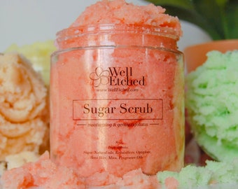 Nongreasy Sugar Body Scrub Natural Exfoliating You choose scent Lemon, Vanilla, Unscented, Fresh Peach, Rose Strawberry FREE Shipping