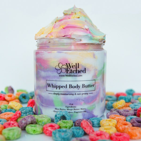 Fruity Loops Creamy Whipped Body Butter Shea and Mango Butter Non-greasy Moisturizer 2oz 8oz 16oz Natural Butter Oils