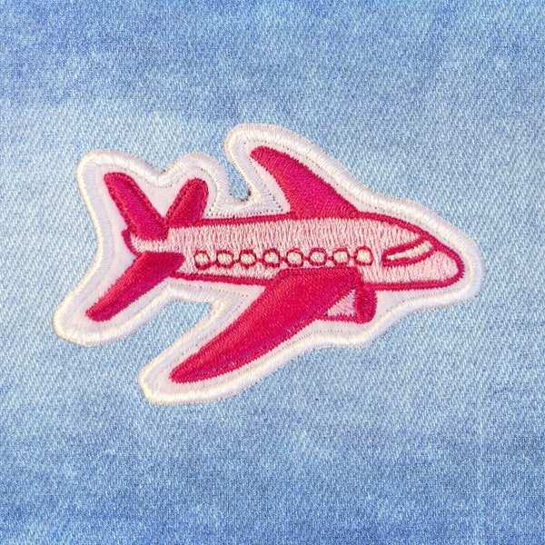 Pink Girly Airplane, Jet Plane Spotter, Travellers Embroidered Kids Patch for bags, jackets, hats and jeans
