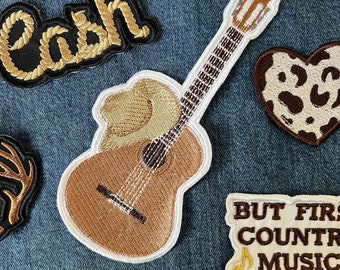 Cowboy Hat and Guitar, Country Music, Nashville, Western, Iron or Sew on Embroidered Patch for Bags, Jeans, Hats, Jackets