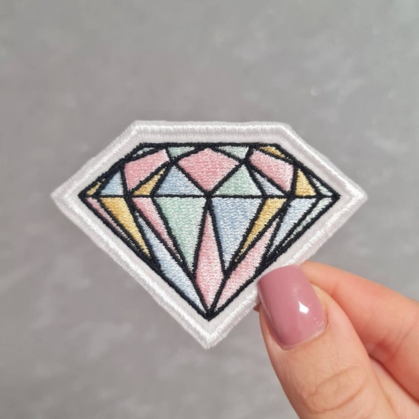 Geometric Diamond, Pastel, Girly, Embroidered Sew or Iron on Patch for Bags, Jackets, Jeans, Hats