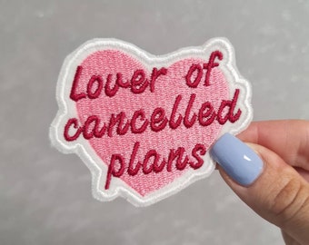 Pink Heart, Antisocial, Social Anxiety, Cancelled Plans, Embroidered Iron or Sew on Patch for Bags, Jackets, Jeans, Hats