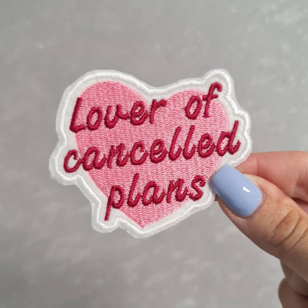 Pink Heart, Antisocial, Social Anxiety, Cancelled Plans, Embroidered Iron or Sew on Patch for Bags, Jackets, Jeans, Hats