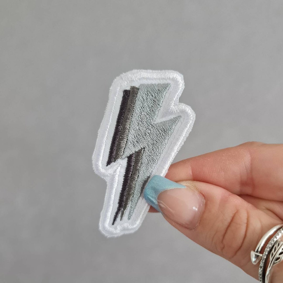 Grey Lightning Bolt, Punk/rock, Super Hero, Embroidered Iron or Sew on