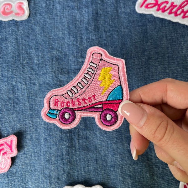 Retro 80s, 90s Disco Nostalgia, Pink Retro Roller Skate, Iron or Sew on Embroidered Patch for Bags, Jackets, Hats, Denim Jean Jacket