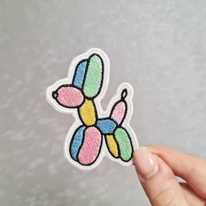 Balloon dog Patch, Pastel Rainbow Colour, 80s and 90s vibe summer, embroidered Patch Iron or Sew on Patch for bags, hats, jackets, jeans