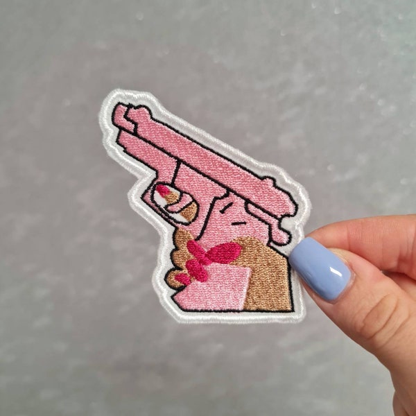 Pink Gun, Girl Shooter, Hunter, Weapon, 2nd Amendment, Embroidered Iron or Sew on Patch for Bags, Hats, Jackets, Jeans