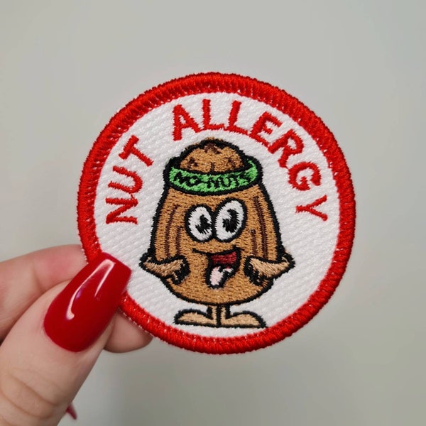 Nut Allergy, No Nuts, Allergy Awareness, Embroidered Iron or Sew on Patch for Hats, Jackets, Jeans, Bags and more!