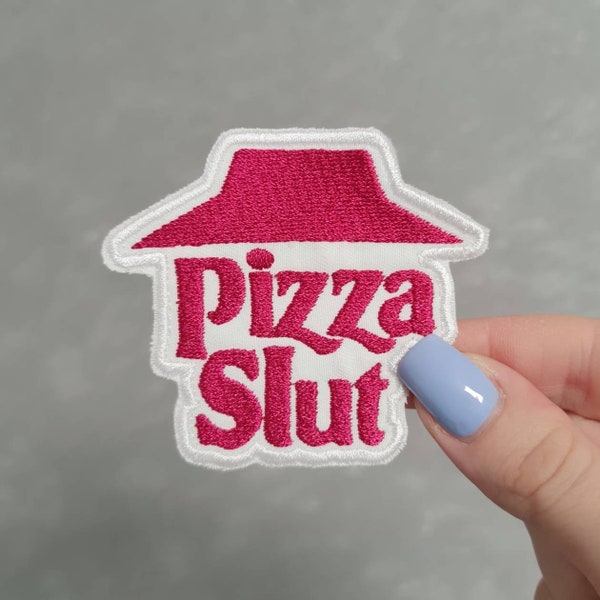 Pizza Slut, Pink Foodie, Funny, Sarcastic, Comedy Gift for girls, Iron or Sew on Patch for Bags, Jackets, Jeans, Hats