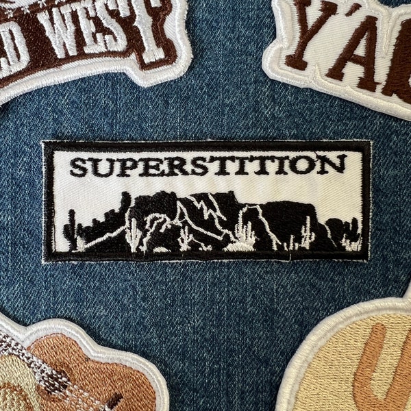 Superstition Mountain, Apache Junction, Mesa, Arizona Desert Embroidered Iron on or Sew on Patch for Jackets, Bags, Hats and Jeans