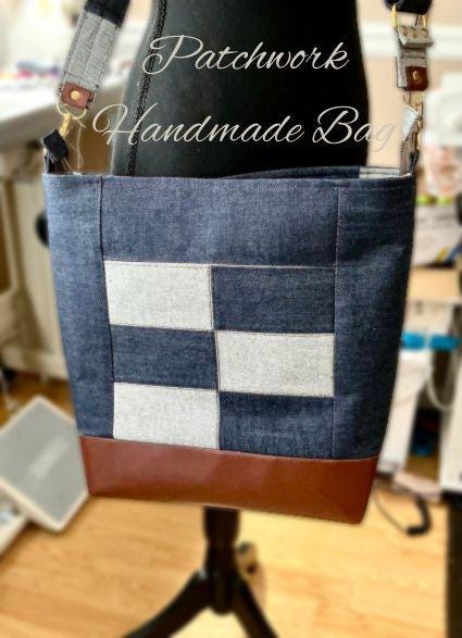 Patchwork HANDMADE Denim Bag, Large Denim Purse, Jeans Handbag