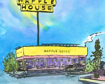 Waffle House painting Plein Air Giclee Print