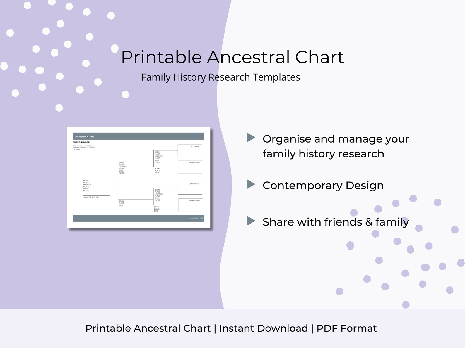 Printable Ancestral Chart Family History Research Dark - Etsy