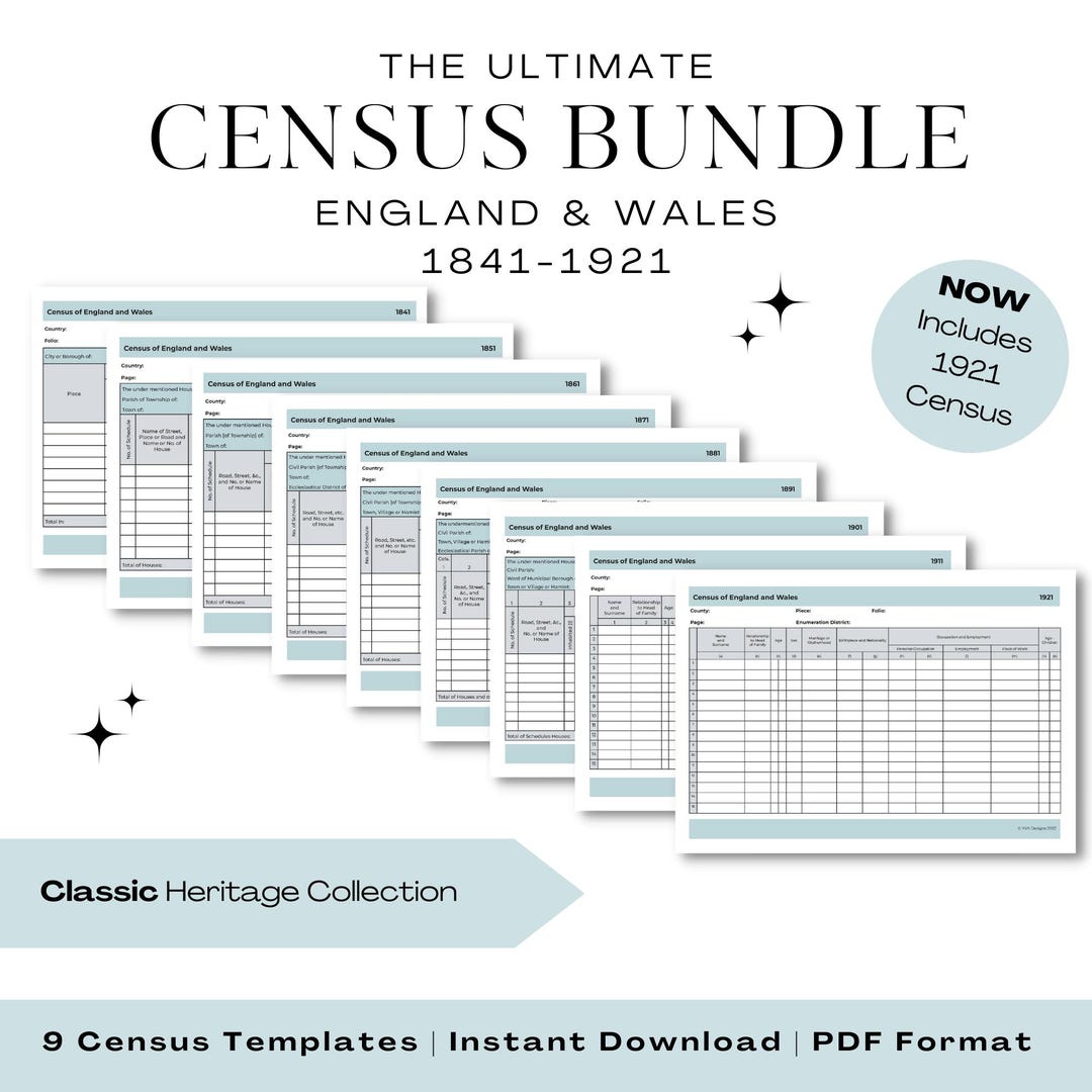 England & Wales Census Templates 1841-1921 (digital Download) - Etsy