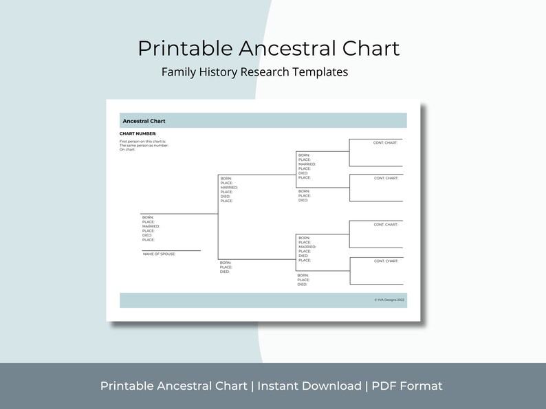 Printable Ancestral Chart Family History Research Heritage Blue - Etsy