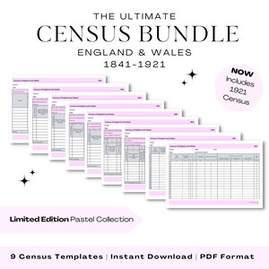 1841 - 1921 England and Wales Census Templates | Printable Genealogy Planner Insert Pages | Family History Research | Pastel Pink