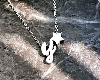 Personalized Initial Necklace with Star, Stainless Steel Monogram