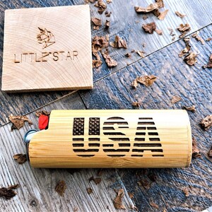 Engraved Lighter Case,Custom Personalized Bamboo Wooden Lighter Case Fits BIC Standard Size Lighter,Metal Lighter Sleeve Cover Holder Gift