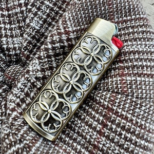 Personalized Premium Lighter Case Cover, Custom Metal Lighter Case Fits BIC Standard Size J6 , Sakura Lighter Sleeve Holder in Bronze
