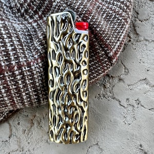 Personalized Premium Lighter Case Cover, Custom Metal Lighter Case Fits BIC Standard Size J6 , Waved Lighter Sleeve Holder in Bronze Silver