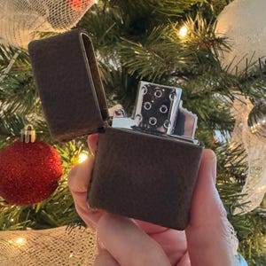 Personalized Handcrafted Grain Leather Lighter Case Fits Zippo Lighter Regular Vintage Leather Lighter Sleeve Holder Lighter Cover DarkBrown
