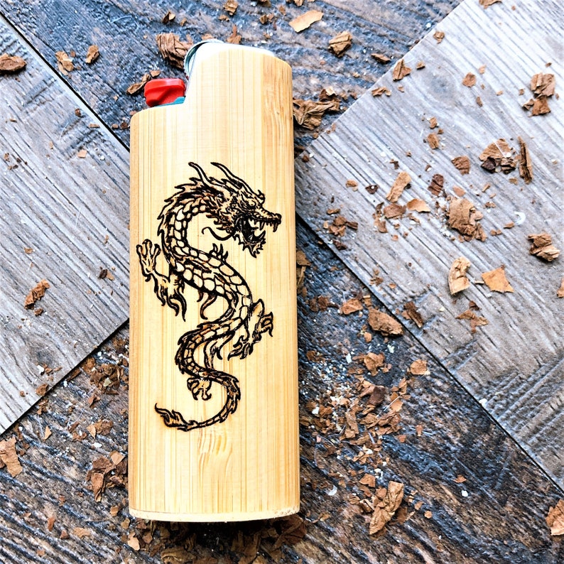 Engraved Dragon Lighter Casecustom Personalized Bamboo Wooden Etsy