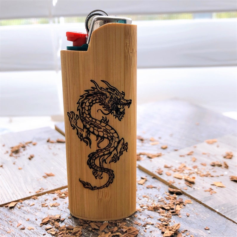 Engraved Dragon Lighter Casecustom Personalized Bamboo Wooden Etsy
