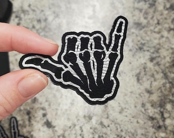 Hang Loose Skeleton Hand Leather Patch – Halloween Accessory