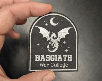Basgiath War College Leather Patch – Fourth Wing Collection | Press On Black/Silver Patch - Iron On/ Heat Press - Trucker Hat Bar