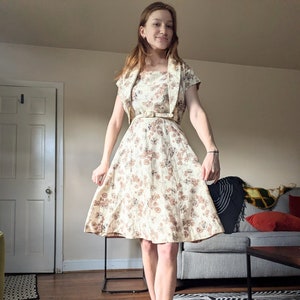 1950s Cream Floral Dress and Bolero