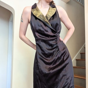 90s Crepe Back Satin Embroidered Gown