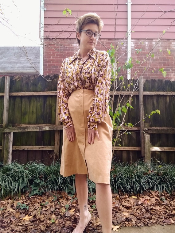 70s Camel UltraSuede Skirt Suit - image 3